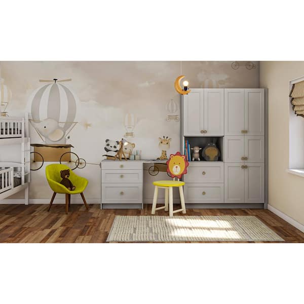 Galveston 125 in. W x 89.5 in. H x 24 in. D Assembled Shaker Base Children's Workstation Cabinet Bundle in Light Gray