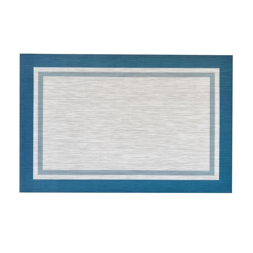 Valden Blue Woven Vinyl Home Kitchen Mat Waterproof Area Rug for Indoor/Out