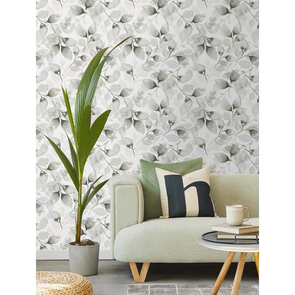 Sea Salt and Harbor Mist Watercolor Leaves Peel & Stick Vinyl Wallpaper