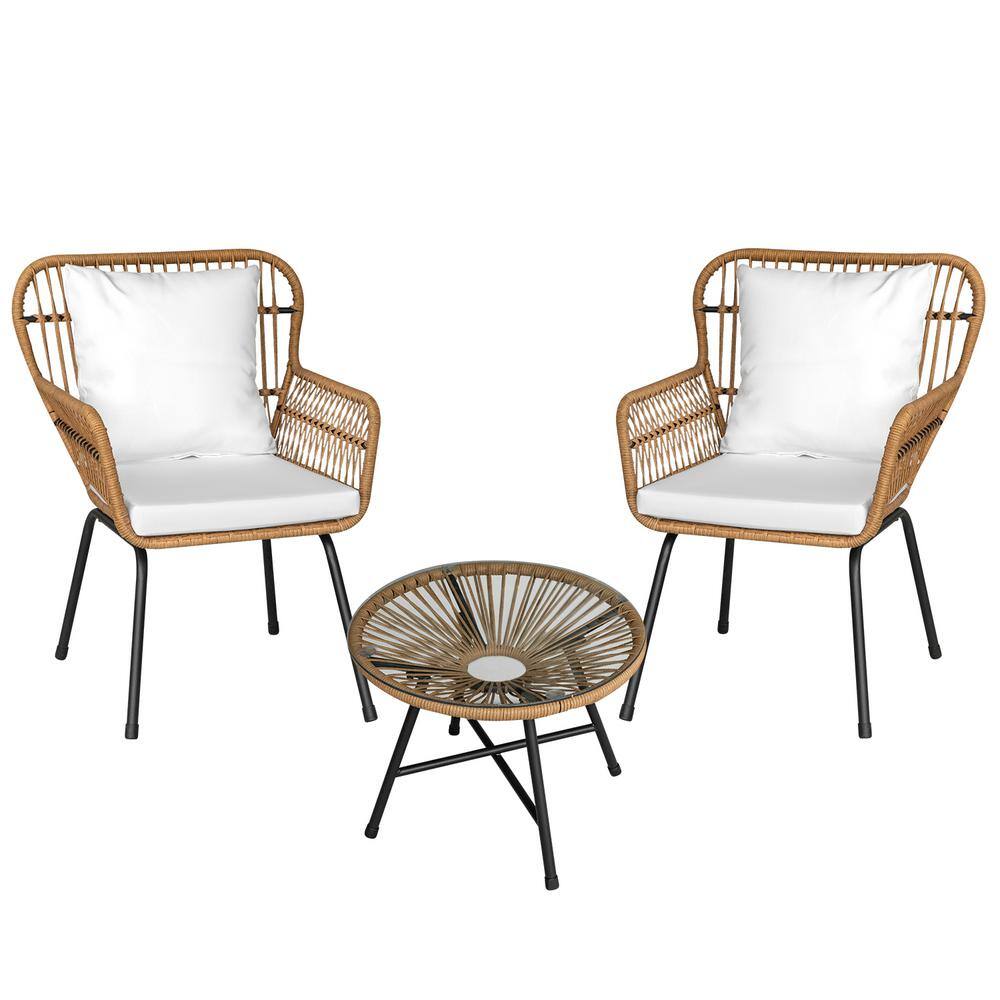 Foredawn Boho 3Piece Handwaven Wicker Patio Conversation Set with