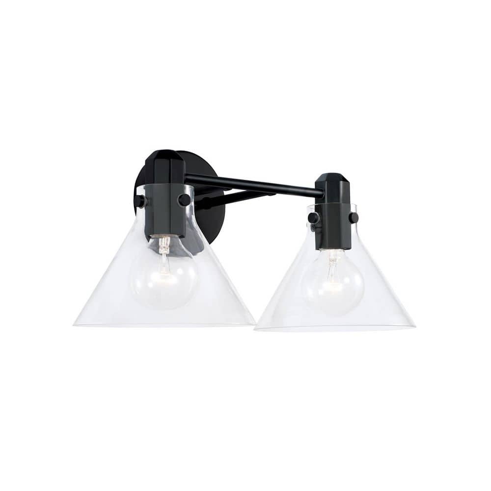 Greer 18 in. W x 9 in. H 2-Light Matte Black Vanity Light with Clear Glass price history on PriceWatchPro