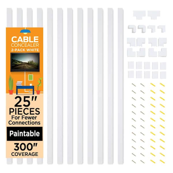 Wall Cable Management Covers, Paintable, Flat Design Cover Conceals Wall  Raceway Wall Mount TV Cable Concealer Cord Cover Raceway Kit to Hide  Cables, Cords, or Wires 