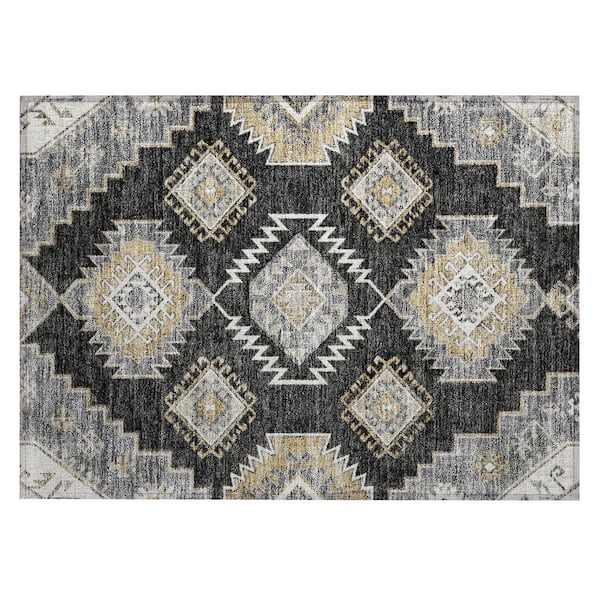 Chantille Machine Washable Indoor/Outdoor Abstract ACN3011 Black 3 ft. x 4 ft. Area Rug
