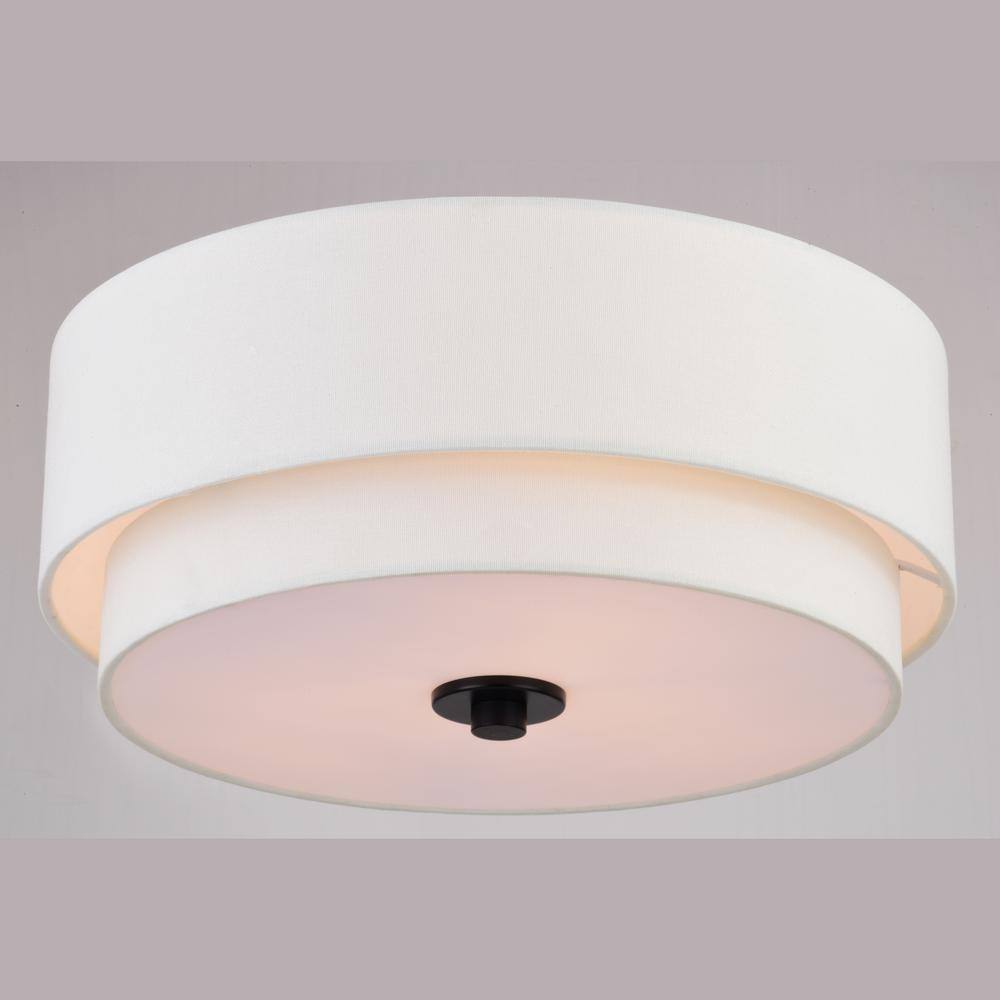 Burnaby 16" Black and White Linen Drum Semi Flush Mount Ceiling Light