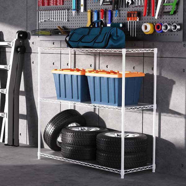 3-Tier White Iron Wire Shelving Unit Plant Stand Metal 1050 lbs