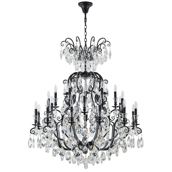Unbranded 8-Light Matte Black Crystal Tiered Chandelier for Dining Room