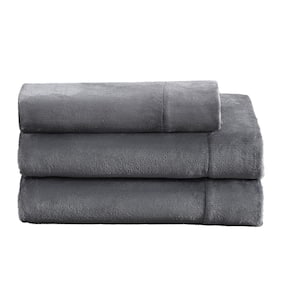 3-Piece Gray Plush Microfiber Twin Sheet Set