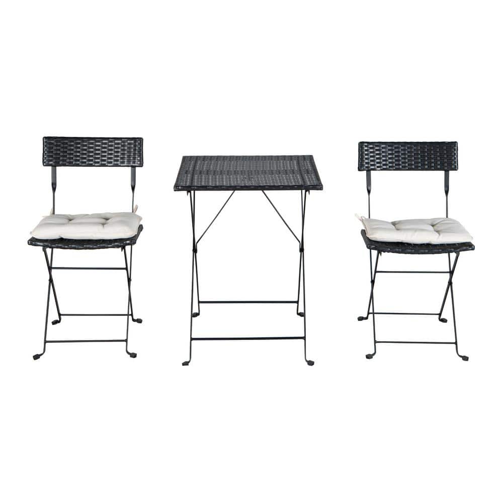 Tenleaf Black 3Piece Wicker Outdoor Bistro Set with Waterproof White