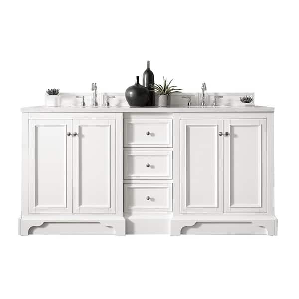 James Martin Vanities De Soto 72 in. W Double Bath Vanity in Bright White with Solid Surface Vanity Top in Arctic Fall with White Basin