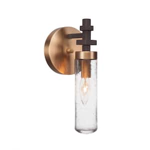 Gemini 2.25 in. 1-Light Espresso and Brass Wall Sconce with Standard Shade