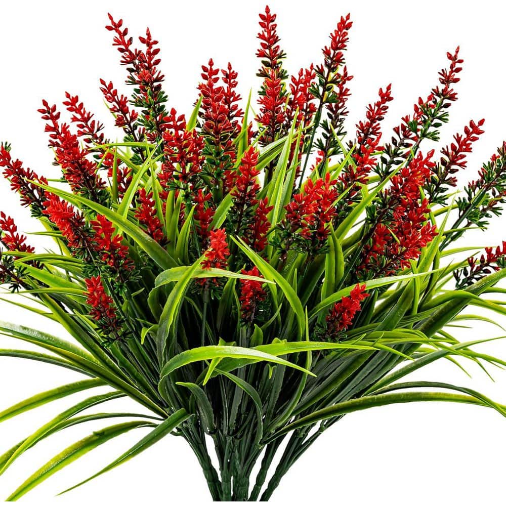 13.8 in. Red Outdoor Artificial Lavender Flower UV Resistant 24 Bundles