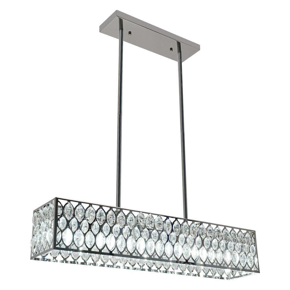 40-Watt 6-Light Chrome Modern Rectangle Island Crystal Pendant Light with Clear Glass Shade, No Bulbs Included price history on PriceWatchPro