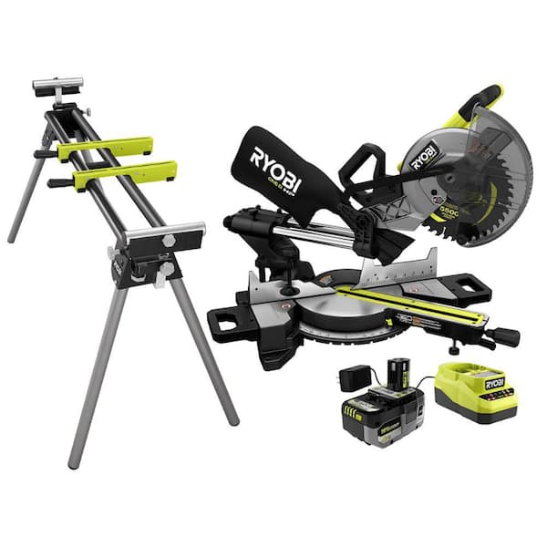 RYOBI - ONE+ HP 18V Brushless Cordless 10 in. Sliding Compound Miter Saw Kit with 4.0 Ah Battery, Charger, and Miter Saw Stand