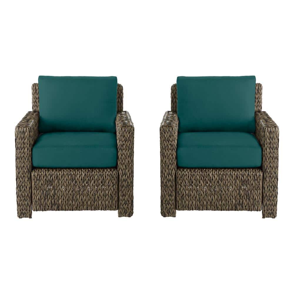 Hampton Bay Laguna Point Brown Wicker Outdoor Patio Lounge Chair with CushionGuard Malachite