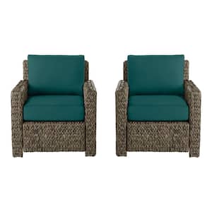 Laguna Point Brown Wicker Outdoor Patio Lounge Chair with CushionGuard Malachite Green Cushions (2-Pack)