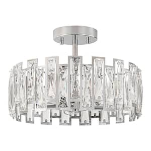 Joey 12.9 in. W 5-Light Chrome Mid-Century Modern Glam Cage Drum Crystal Semi- Flush Mount Ceiling Light