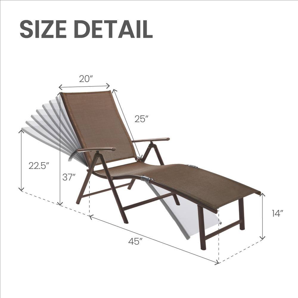 Brown Aluminum Outdoor Folding Chaise Lounge with Textilene Fabric