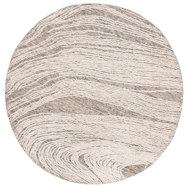 Abstract 8 ft. x 8 ft. Round Charcoal/Ivory Classic Marble Area Rug