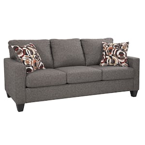 Urban Loft Series 77 in. W Square Arm Fabric Straight Sofa with 2 Accent Pillows Apartment Sized in Charcoal Gray