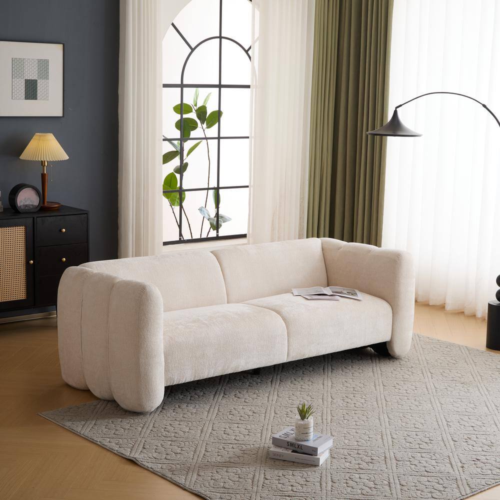 Calysera Modern Boucle Fabric Upholstered 3-seater Sofa with Wave Design, Beige