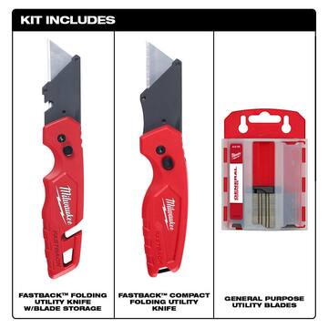Milwaukee FASTBACK Folding Utility Knife Set (2-Piece) with Utility Blade (50-Pack) 48-22-1503-48-22-1950