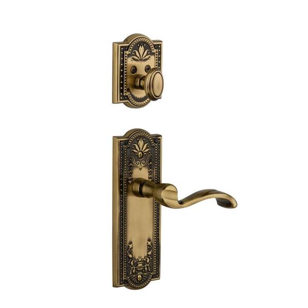 Grandeur Parthenon Single Cylinder Vintage Brass Combo Pack Keyed Alike with Portofino Lever and Matching Deadbolt