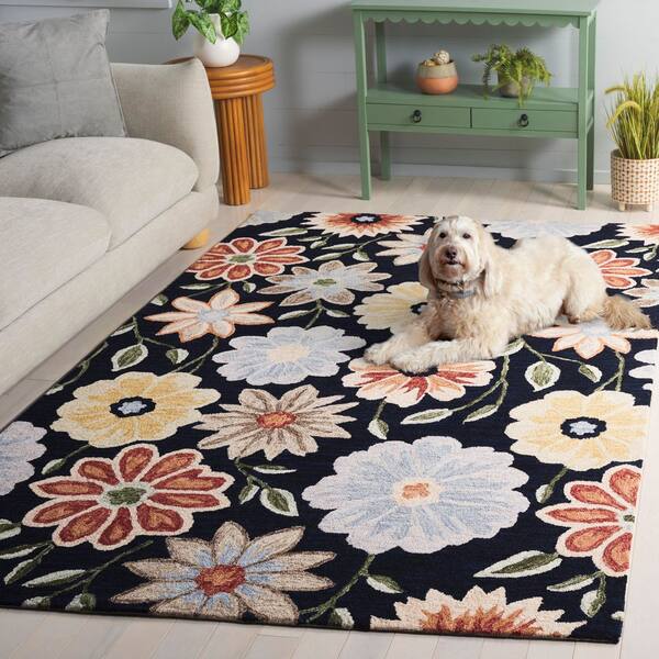 SAFAVIEH Jardin 4 ft. x 6 ft. Black/Green Floral Burst Area Rug
