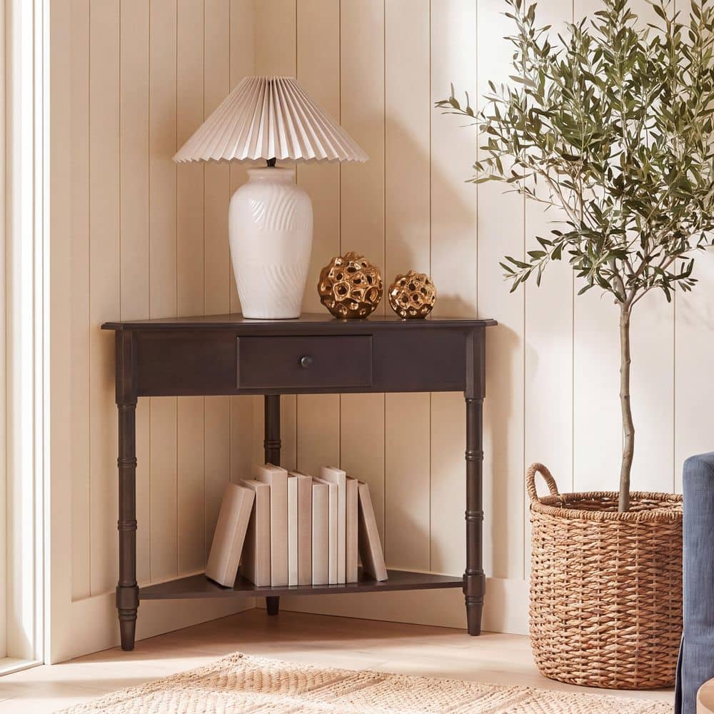 Gomez 33.1 in. Dark Chocolate Triangle Wood End Table price history on PriceWatchPro