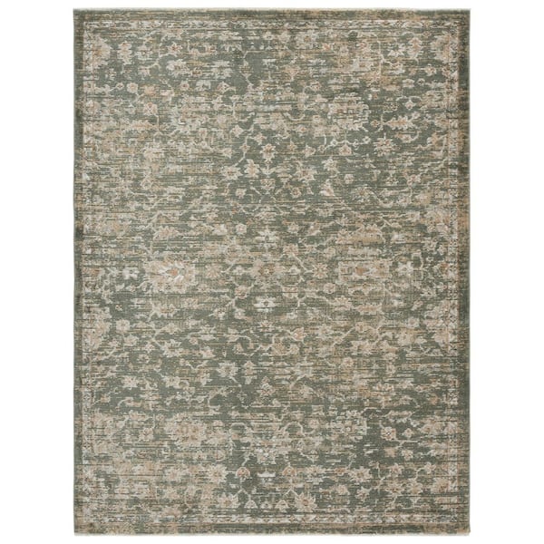 Hazel 4 ft. x 6 ft. Green/Beige Distressed Abstract Floral Area Rug