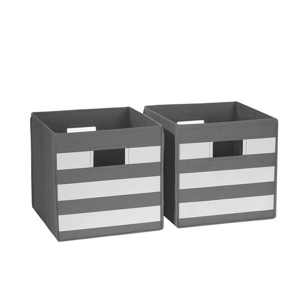 RiverRidge Home 10.5 in x 10 in. Gray with White Stripe Folding Storage Bin (2-Pack)