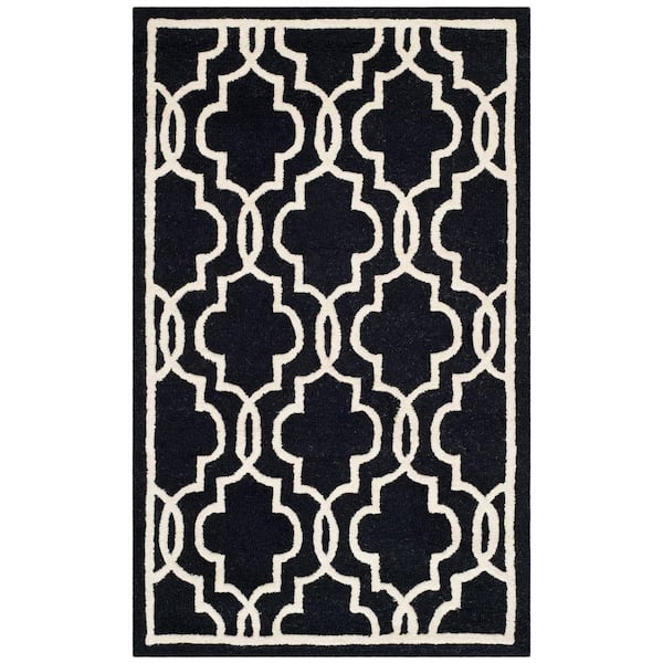 SAFAVIEH Cambridge Black/Ivory Doormat 3 ft. x 5 ft. Geometric Interlace Area Rug