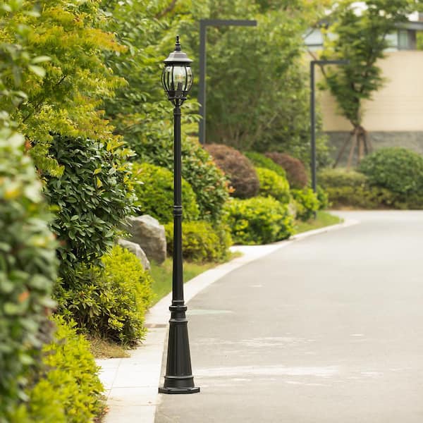 Post Pole Light Outdoor Garden Patio Driveway Solar Power Yard-Lantern-Lamp US 