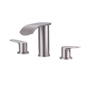 8 in. Widespread Waterfall Spout Double Handle Bathroom Faucet with Supply Lines Included in Brushed Nickel