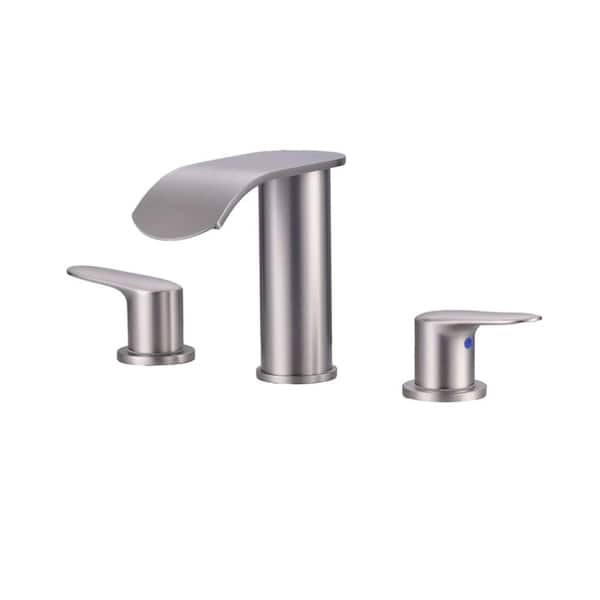 IVIGA 8 in. Widespread Waterfall Spout Double Handle Bathroom Faucet with Supply Lines Included in Brushed Nickel