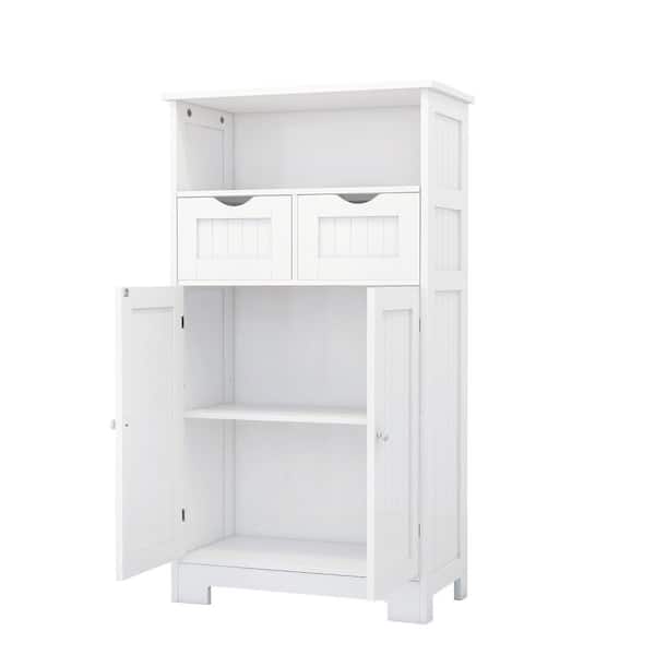 Unbranded 23.62 in. W x 11.42 in. D x 42.72 in. H White Linen Cabinet with 2-Drawers and 2-Doors