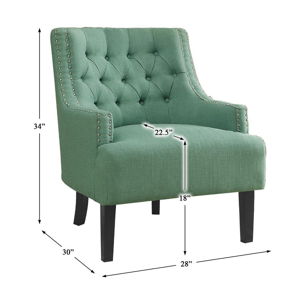 Teal Transitional Diamond Tufted Accent Chair with Nailhead Trim