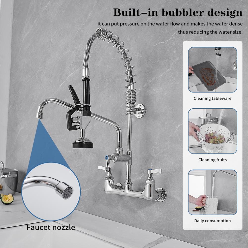 Polished Chrome High-Arc Commercial Kitchen Faucet with Pull-out Spray