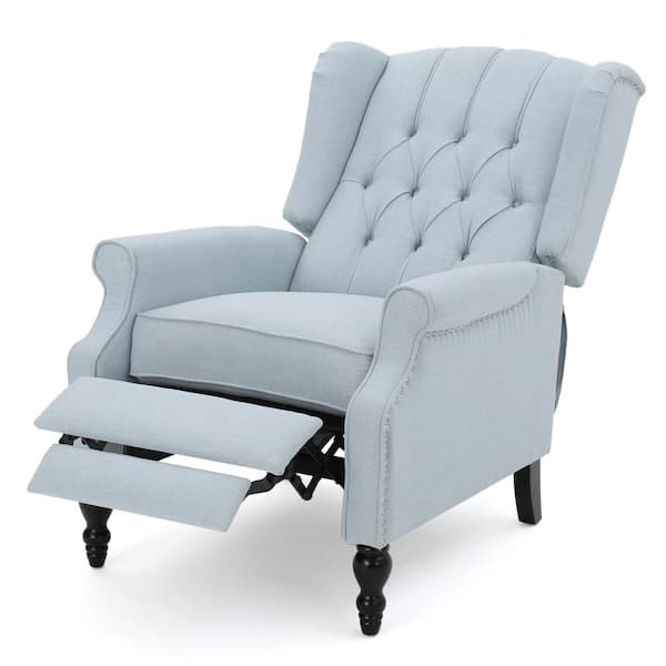 Noble House Walter 28 in. Width Big and Tall Light Sky Polyester Tufted Wing Chair Recliner