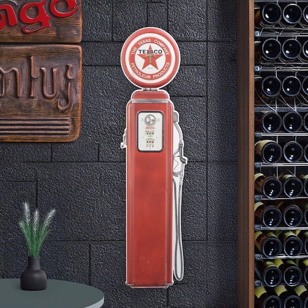 Texaco Oil Vintage Gas Pump Metal Sign-Retro Garage Wall Art, Classic Car Collectors Decor, 41 in.  H x 10.5 in. L Matte