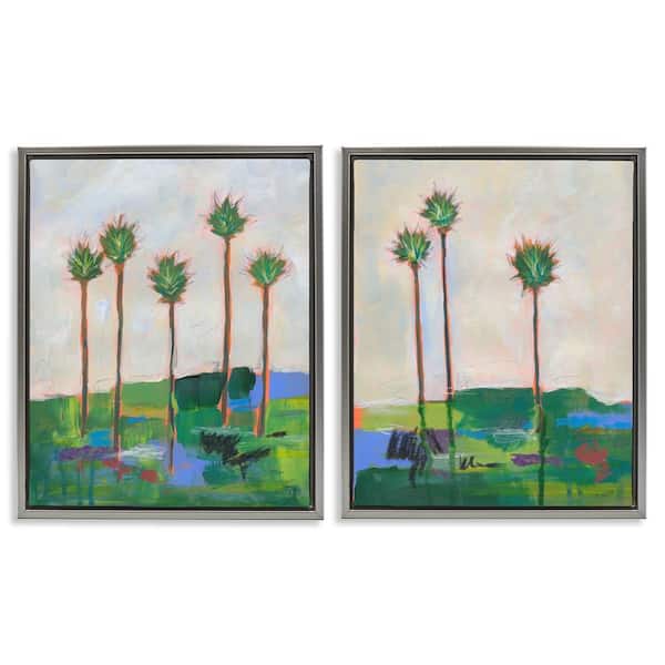 Stupell Industries Brushed Palm Landscape by Jan Weiss 2-Pieces Gray Floater Frame Nature Graphic Art Print 31 in. x 25 in.