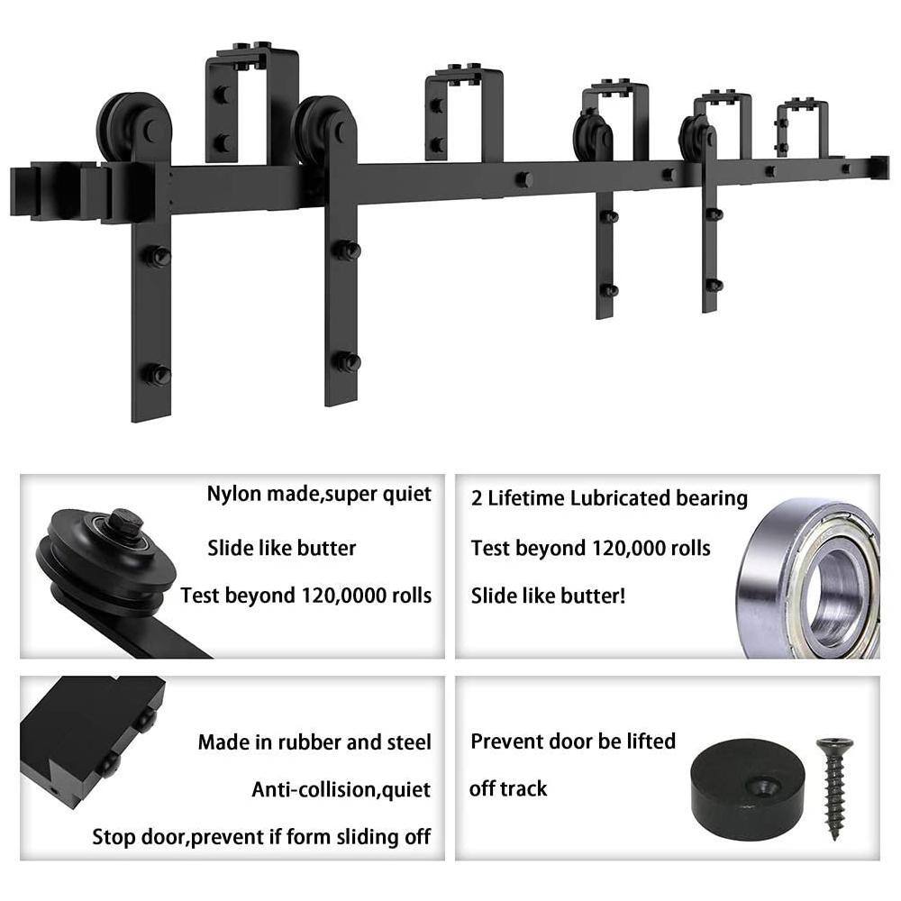72" Black Carbon Steel Wall Mount Barn Door Hardware Kit