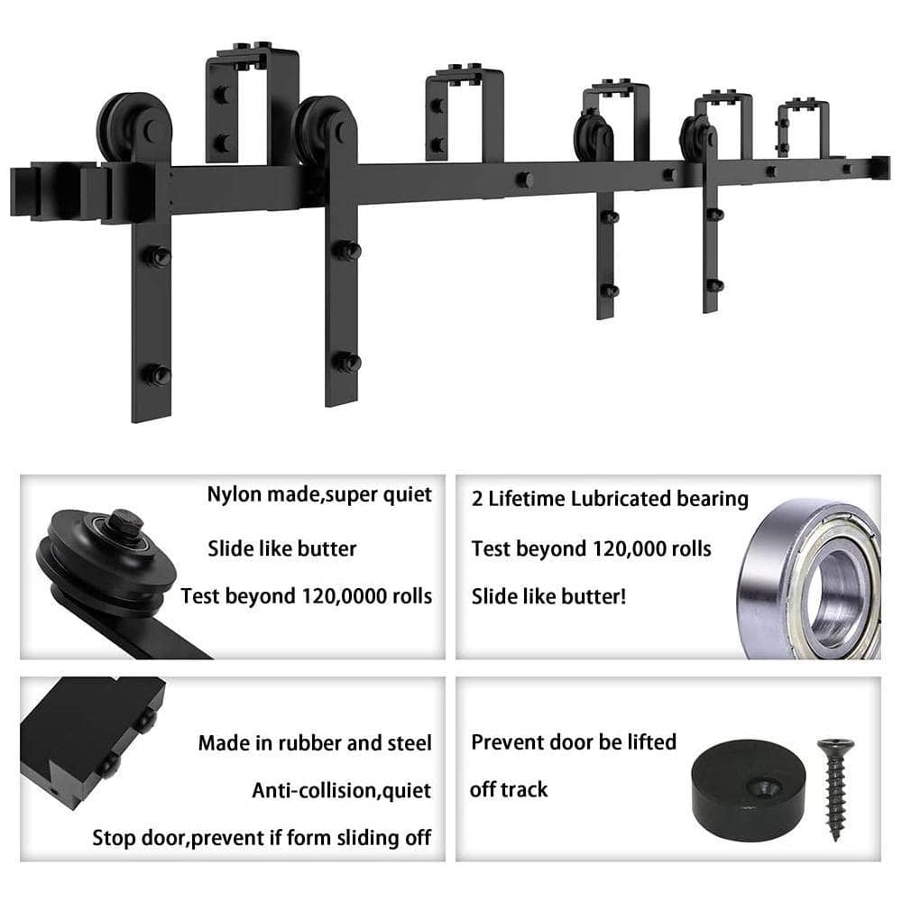 132-Inch Matte Black Double Bypass Barn Door Hardware Kit