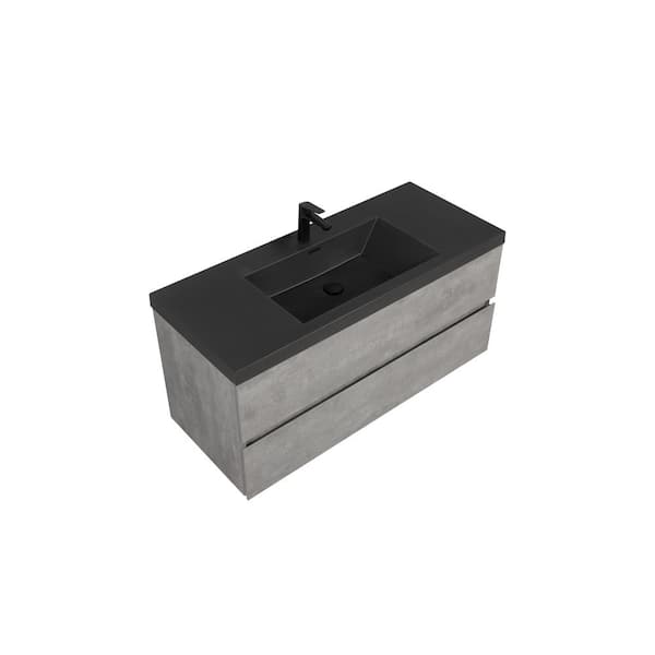 Dimakai 46.93 in. W Single Sink Wall-Mounted Gray Bath Vanity With Matt Black Quartz Top Unassembled