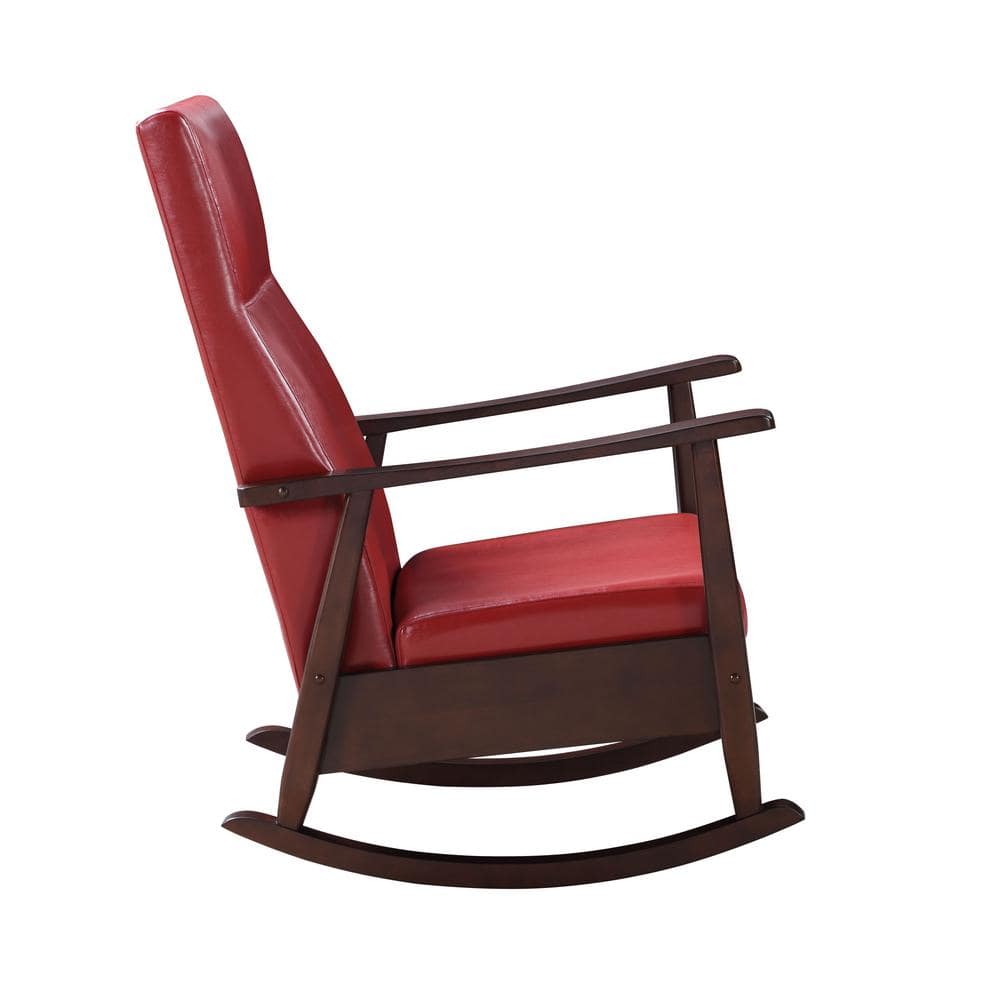 Luxurious Espresso and Red PU Mid-Century Rocking Chair