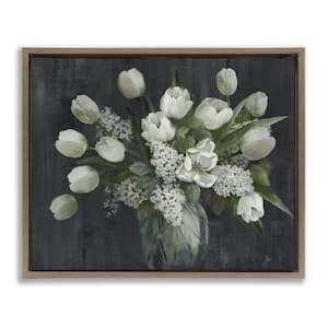 Traditional Tulips on Gray by Nan Brown Floater Frame Nature Graphic Art Print 17 in. x 21 in.