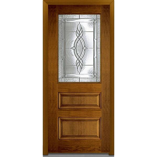 MMI Door 36 in. x 80 in. Brentwood Right-Hand 1/2 Lite Horizontal 2-Panel Classic Stained Fiberglass Oak Prehung Front Door