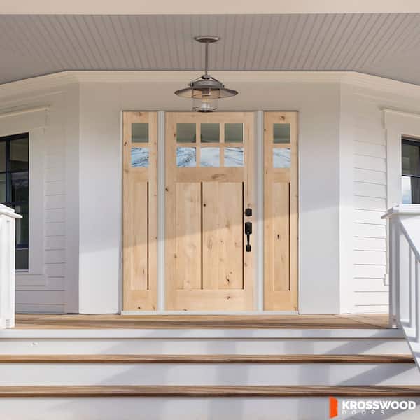 60 in. x 80 in. Knotty Alder Left-Hand/Inswing 6 Lite Beveled Clear Glass Unfinished Wood Prehung Front Door with DSL