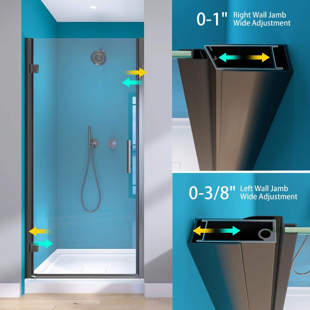 Matte Black Semi-Frameless Pivot Shower Door with Clear Glass