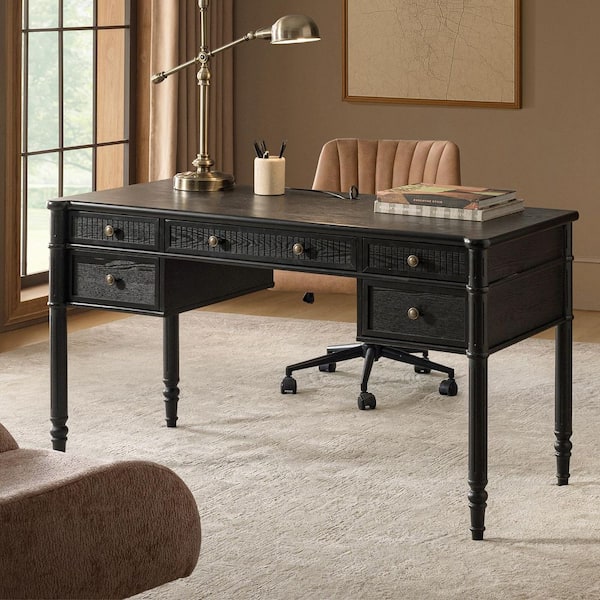 Roland 55 in. Rectangular Black Desk with Charging Station and Cable Management