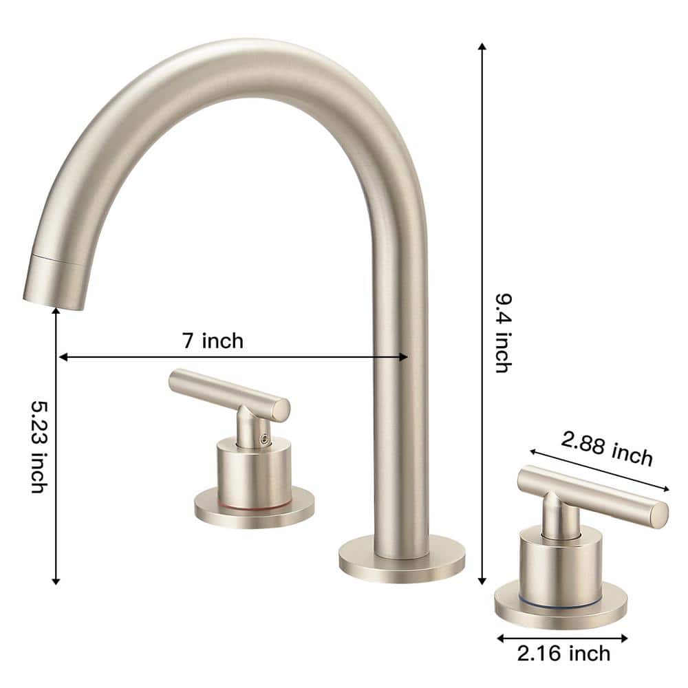 Brushed Nickel 8-Inch Widespread 2-Handle High-Arc Bathroom Faucet